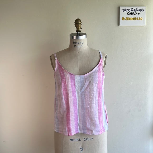 NWT👕 Splendid Sunset Hibiscus Stripe Linen Blend Tank Top SZ-XS - Picture 5 of 12